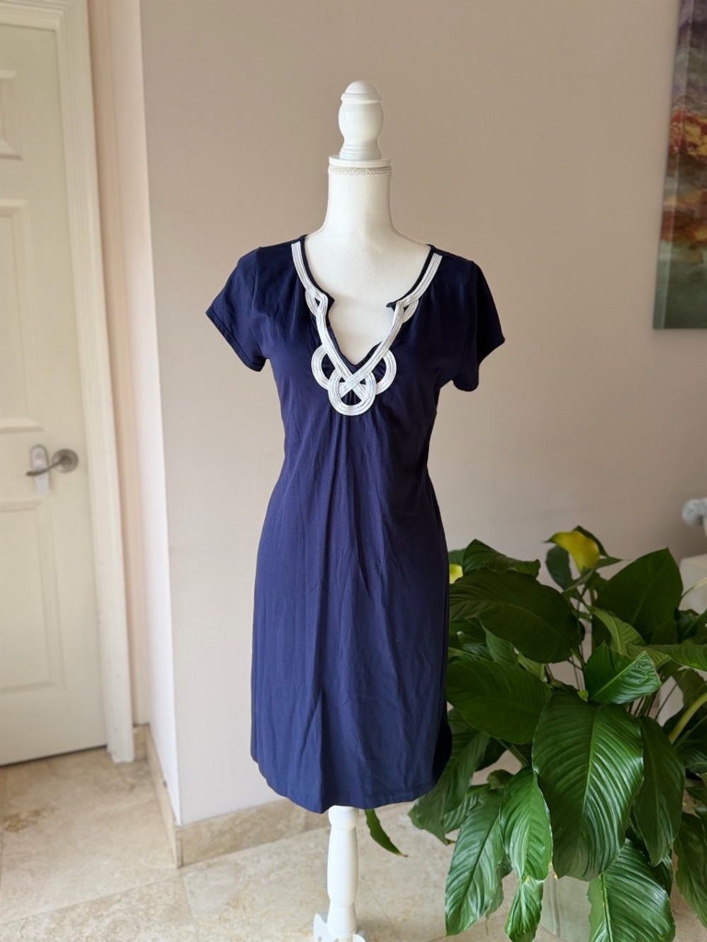 Lilly Pulitzer True Navy Brewster Short-Sleeve Mini Dress Medium Coastal Pima